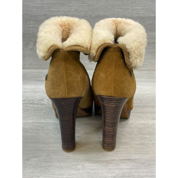 UGG Dandylion Chestnut Women's 7 Brown Bootie Suede Leather Boot Fur Trim - Picture 4 of 11